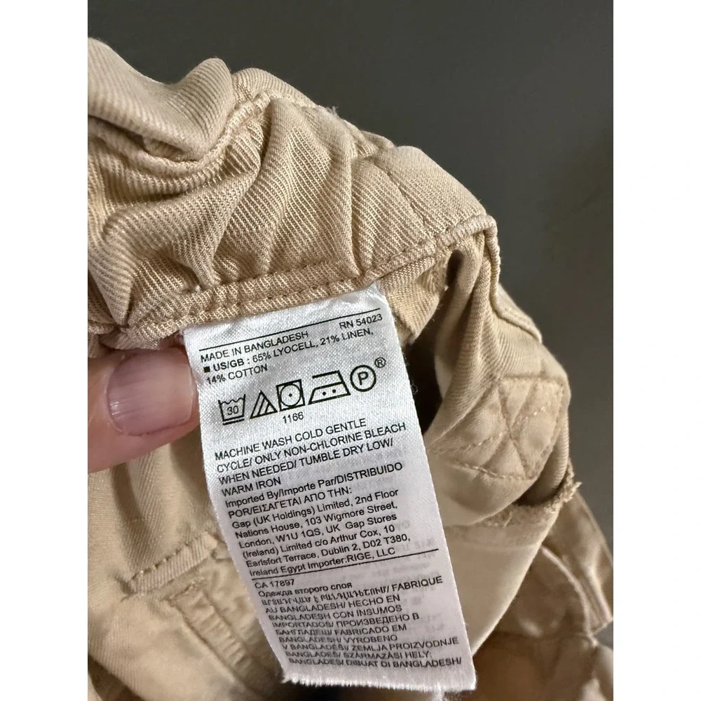 Banana Republic Women Khaki Lyocell Linen Utility Paperbag Pants Size 6 Tan